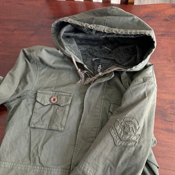 Vintage Y2K Howe military parka mens green jacket studded size M - Picture 4 of 13